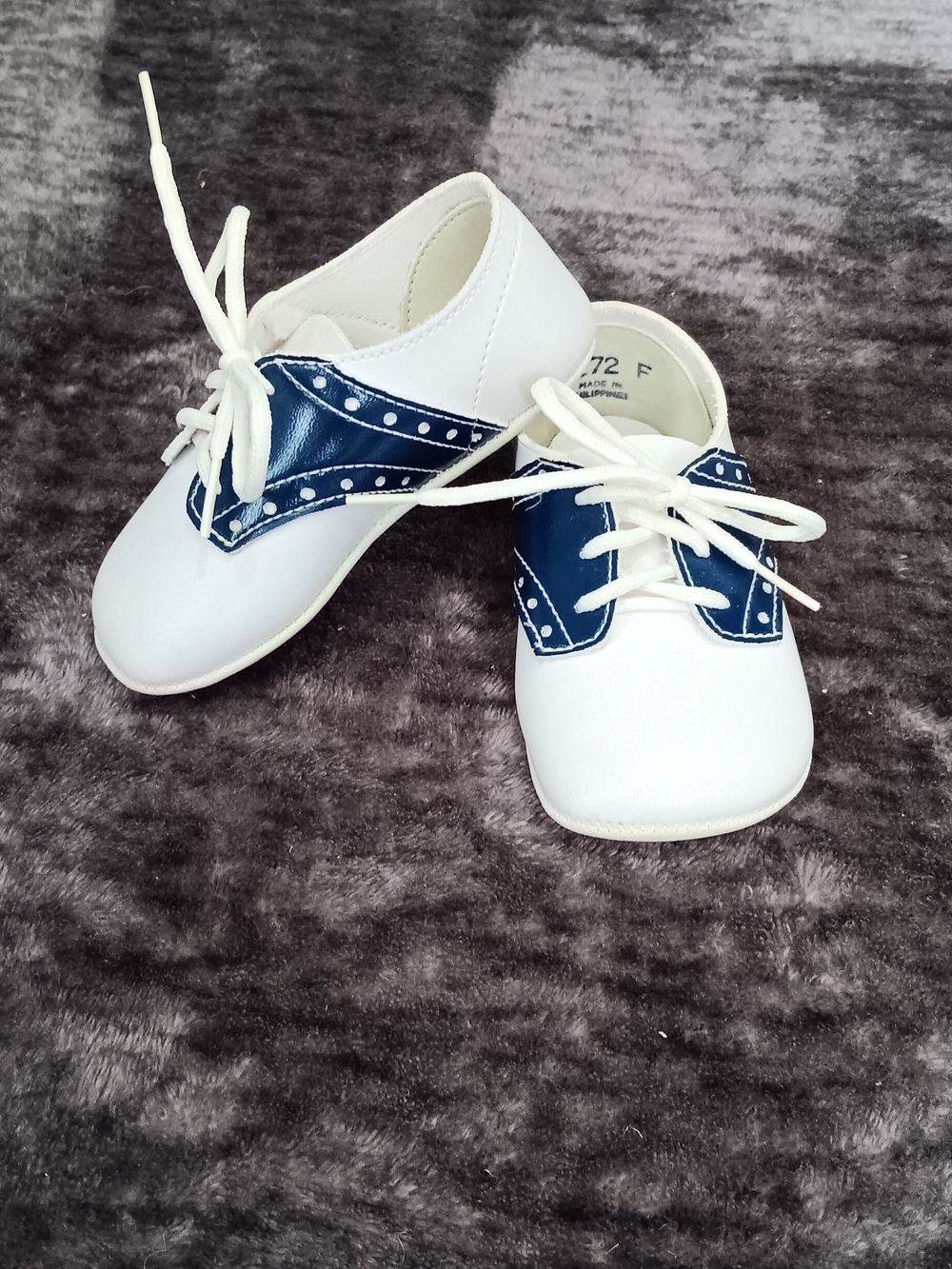 Vintage Oxford Style Shoes White/Navy Lace-Up Baby Boys/Girls Size:2